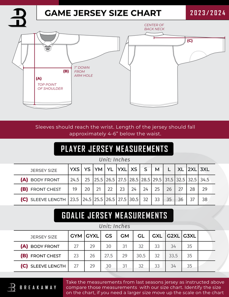 Hockey goalie jersey 2024 sizing